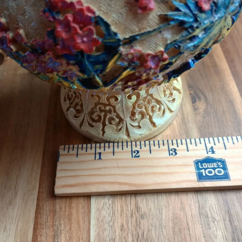 Vintage Antique Carved Resin Vase Asian Japanese Chinese Satsuma Style 12